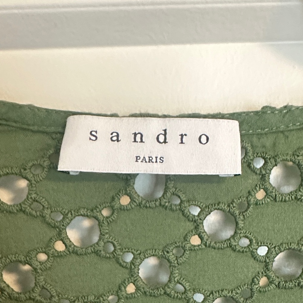 Sandro Olive Green Eyelet Midi Dress - Picture 2 of 7